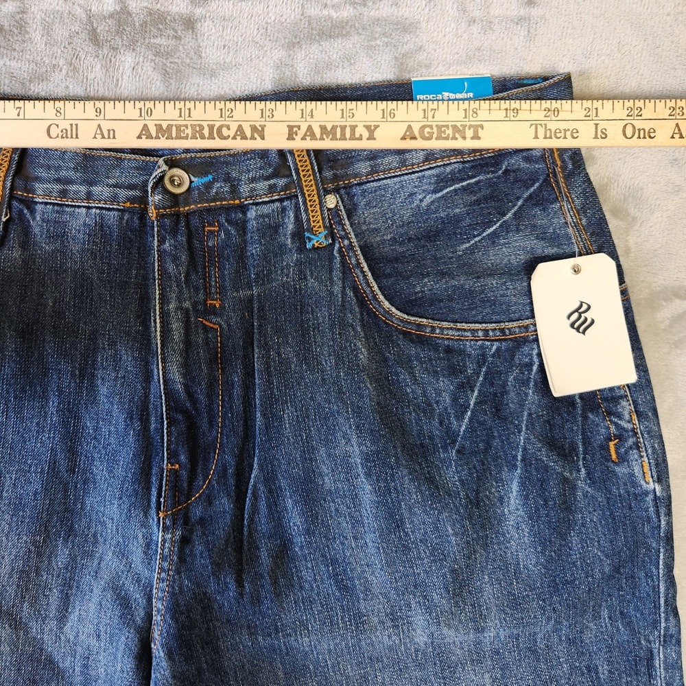 Rocawear Jeans Men 42 Patchwork Denim Y2k Embroidered Wide Leg Baggy Grunge Punk - Picture 8 of 10